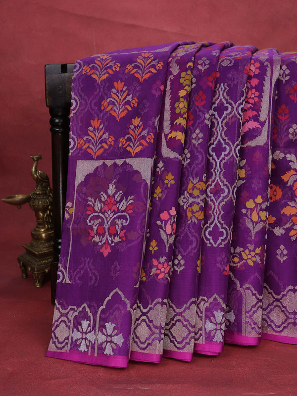 Violet-Pink Banarasi Real Zari Kora Saree