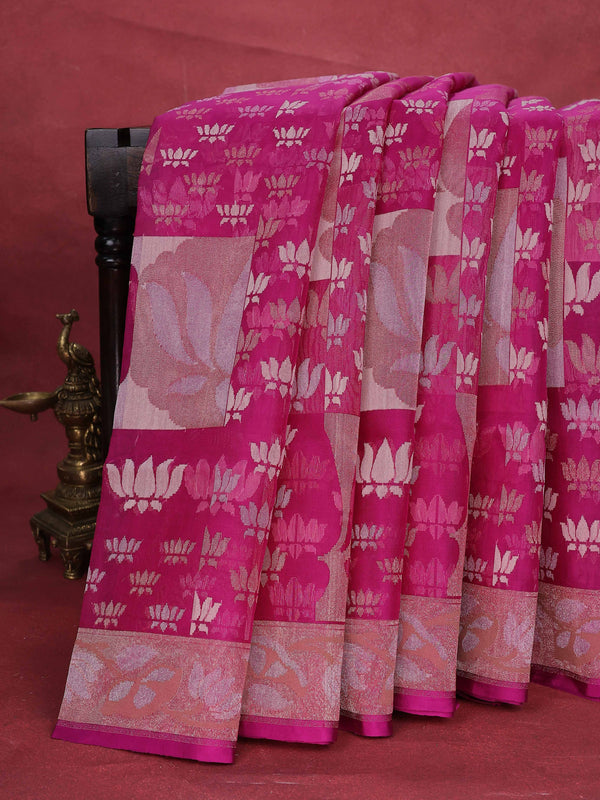 Pink Banarasi Real Zari Kora Saree