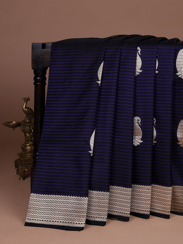 Black-Navy Blue Banarasi Tanshoi Silk Saree