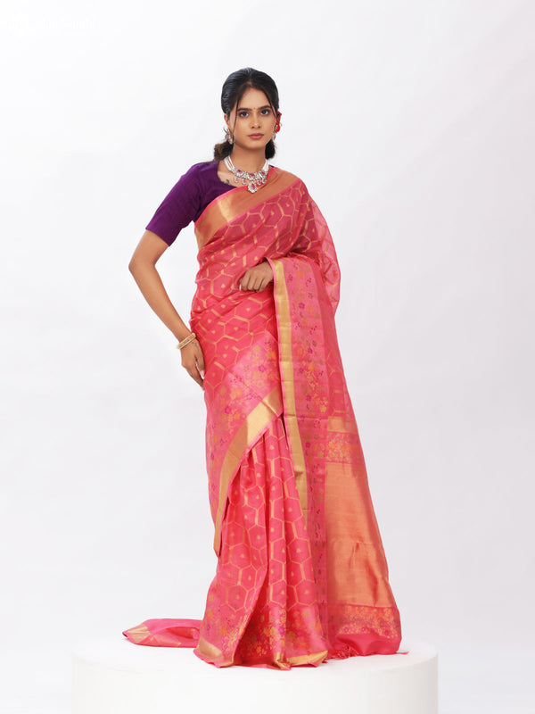 Peach Pink Kanchipuram Silk Saree