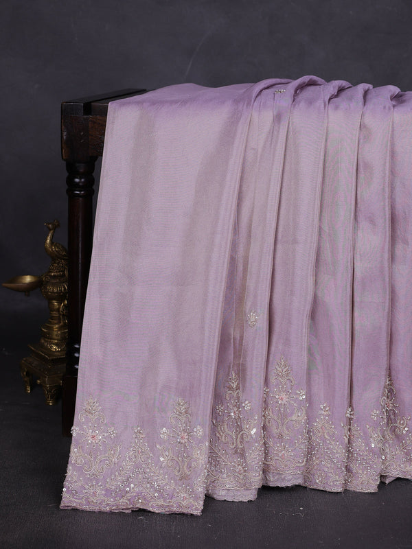Levender Georgette Tissue Embroidery Saree
