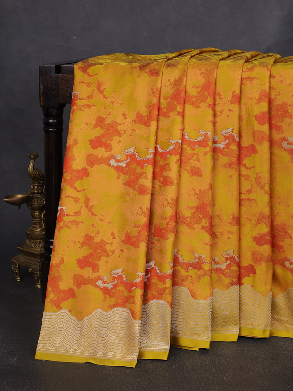 Mustard Yellow Banarasi Tanchoi Silk Saree