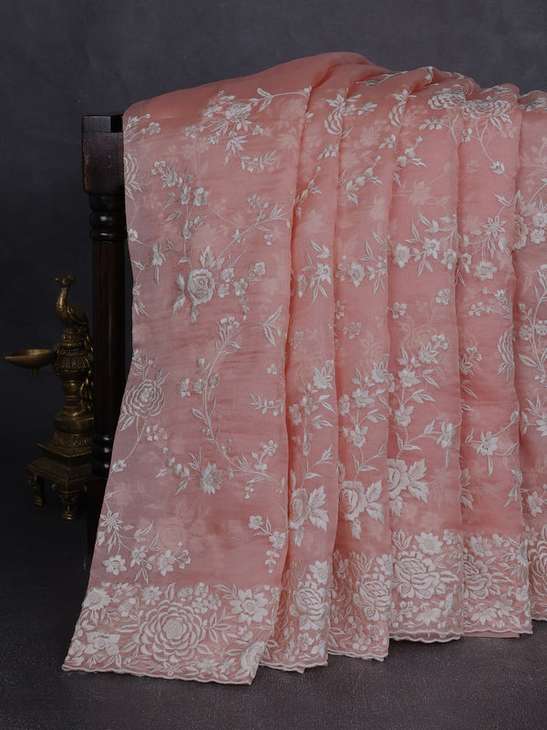 Peach Organza Embroidery Saree