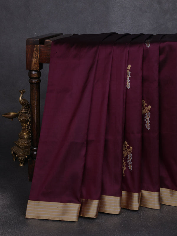 Wine Banarasi Silk Saree