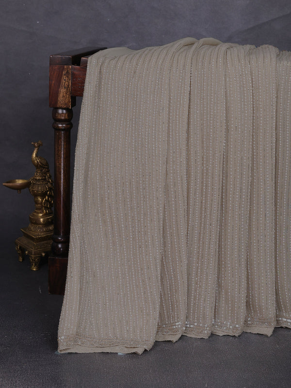 Beige Georgette Sequin Embroidery Saree