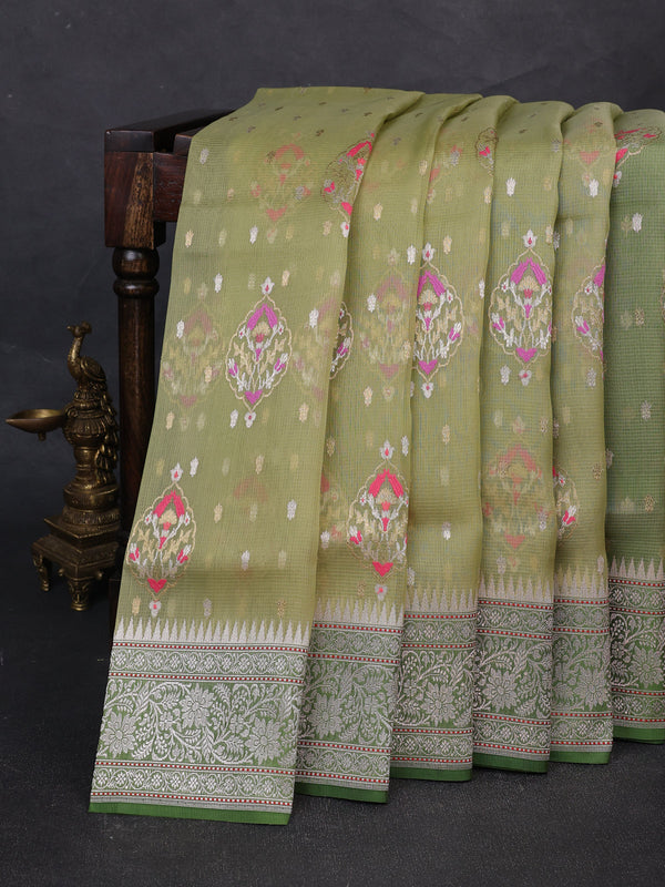 Pista Green - Green Banarasi Kora Saree