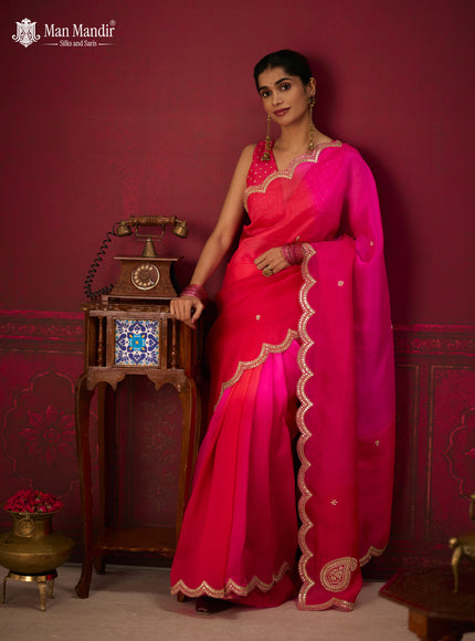 Pink Ombre Organza Embroidery Silk Saree