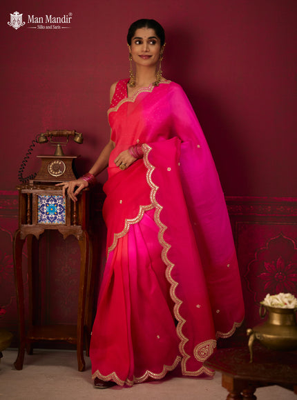 Pink Ombre Organza Embroidery Silk Saree