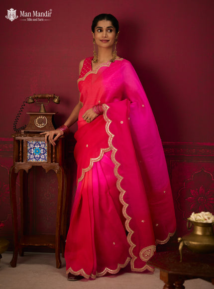 Pink Ombre Organza Embroidery Silk Saree