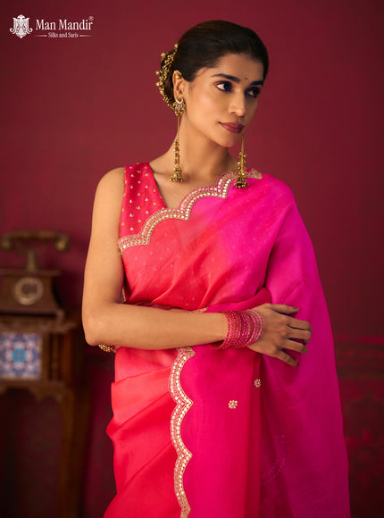 Pink Ombre Organza Embroidery Silk Saree
