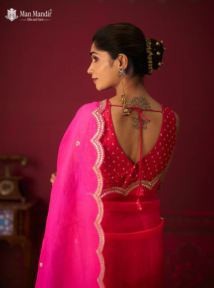 Pink Ombre Organza Embroidery Silk Saree