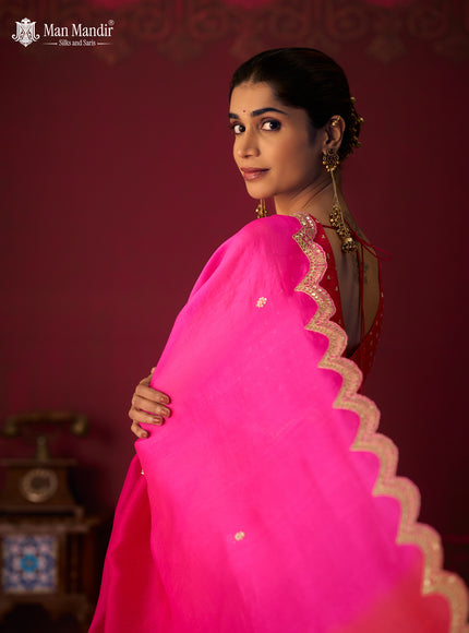 Pink Ombre Organza Embroidery Silk Saree