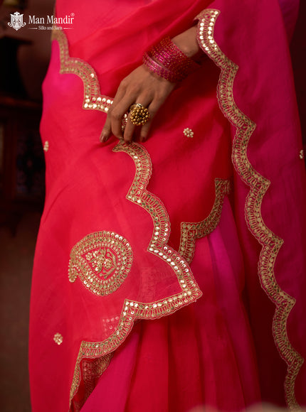 Pink Ombre Organza Embroidery Silk Saree