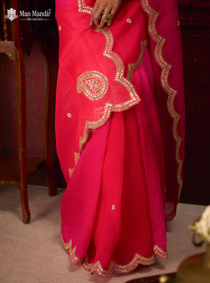 Pink Ombre Organza Embroidery Silk Saree