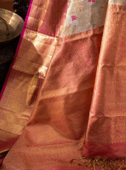 Gold - Pink Tissue Kanchipuram Silk Saree With Zari Weaves