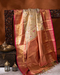 Gold - Pink Tissue Kanchipuram Silk Saree With Zari Weaves