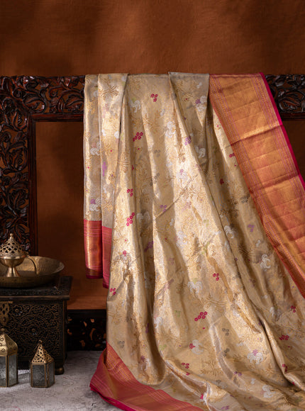 Gold - Pink Tissue Kanchipuram Silk Saree With Zari Weaves