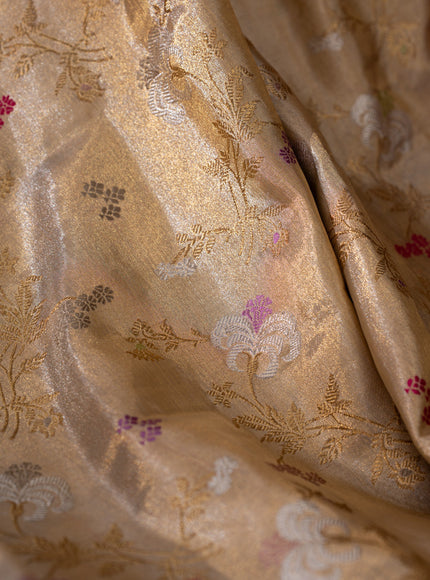Gold - Pink Tissue Kanchipuram Silk Saree With Zari Weaves