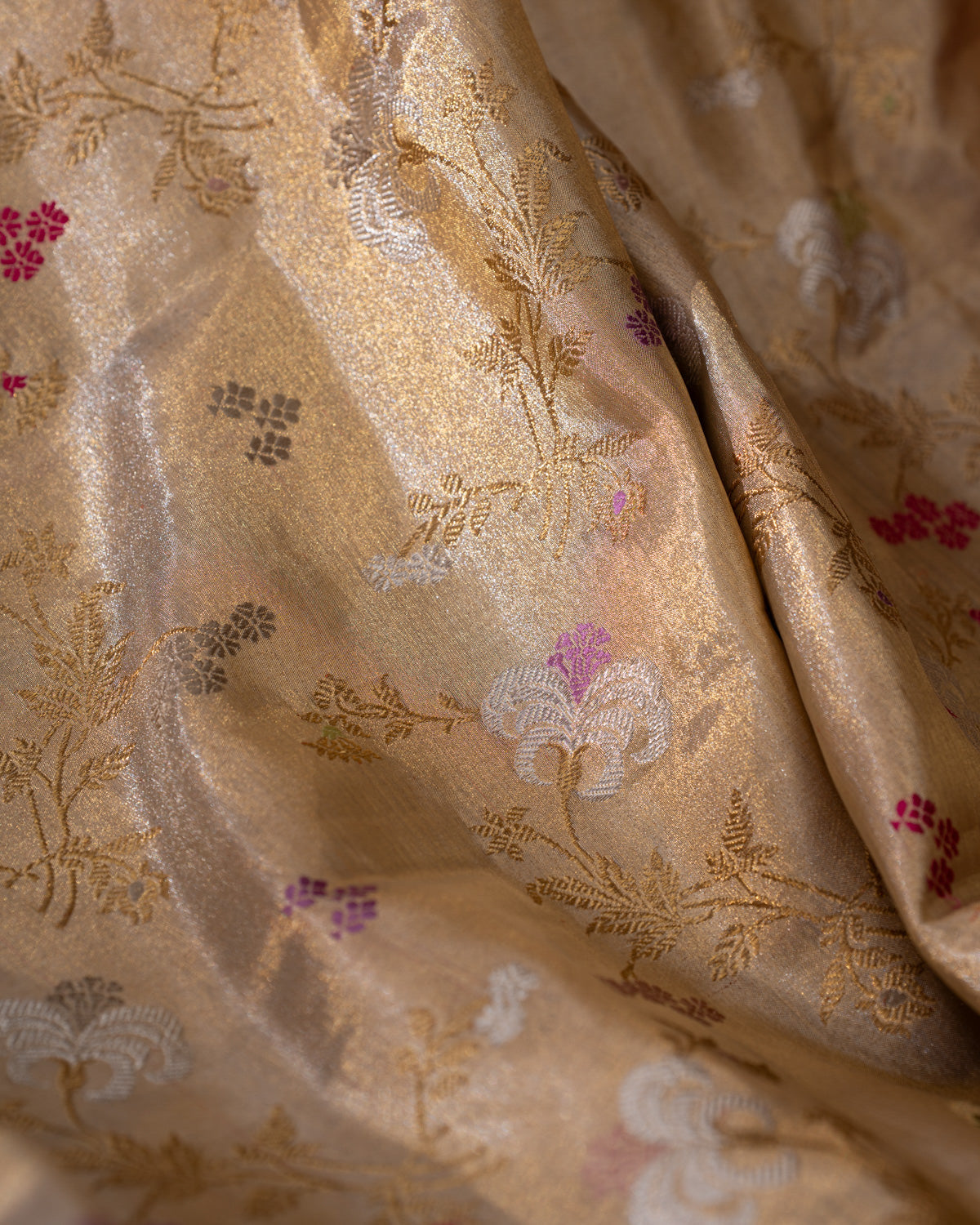 Gold - Pink Tissue Kanchipuram Silk Saree With Zari Weaves