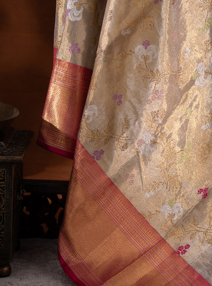 Gold - Pink Tissue Kanchipuram Silk Saree With Zari Weaves