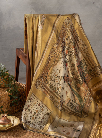 Golden Tissue Kanchipuram Silk Saree With Exclusive Electronic Jacquard Weaves