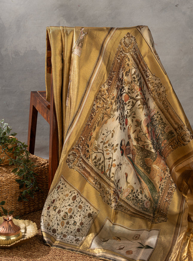 Golden Tissue Kanchipuram Silk Saree With Exclusive Electronic Jacquard Weaves