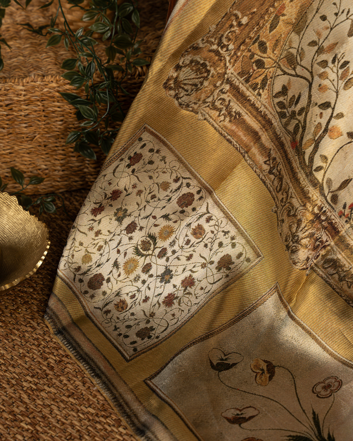 Golden Tissue Kanchipuram Silk Saree With Exclusive Electronic Jacquard Weaves