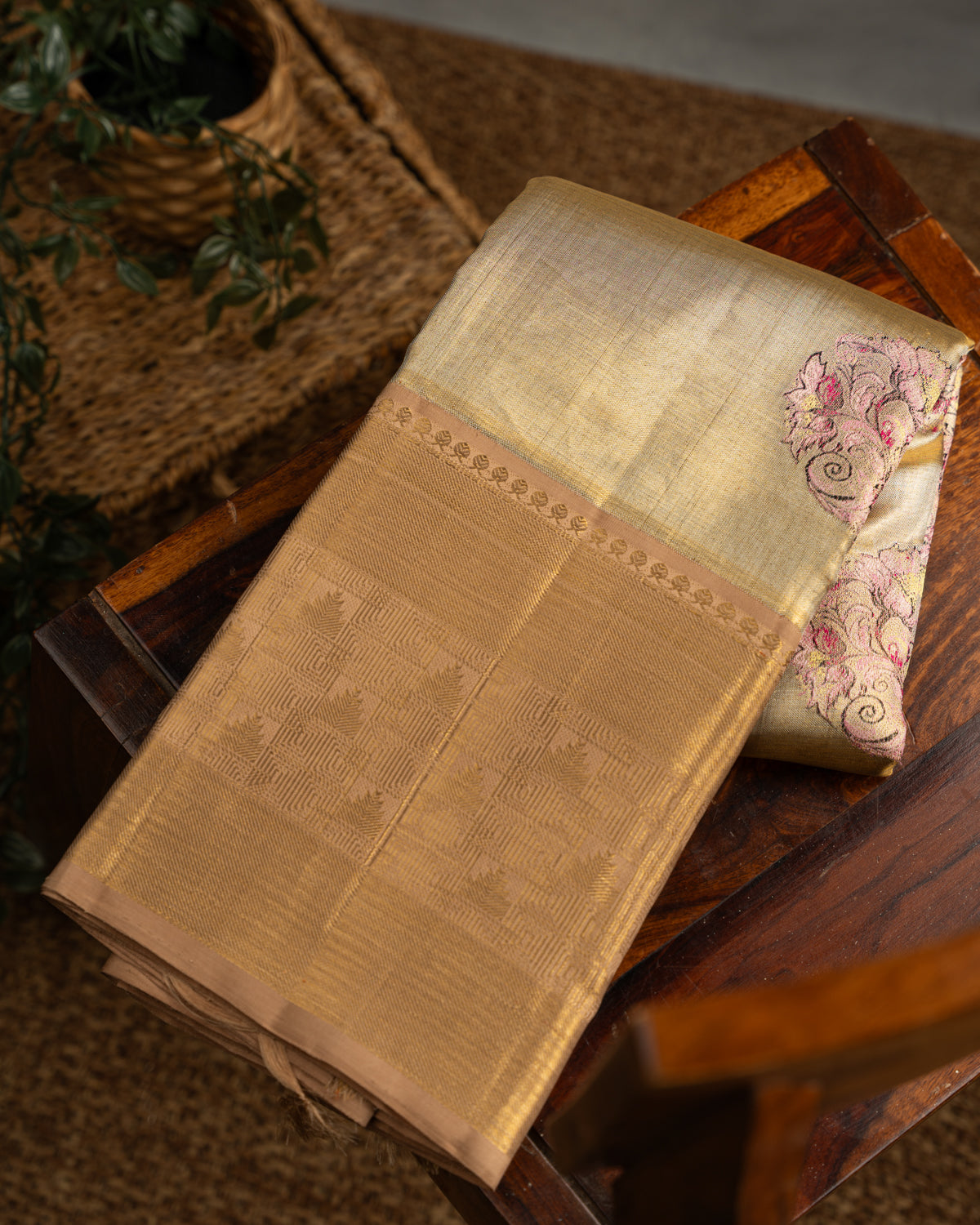 Golden Tissue Kanchipuram Silk Saree With Exclusive Electronic Jacquard Weaves