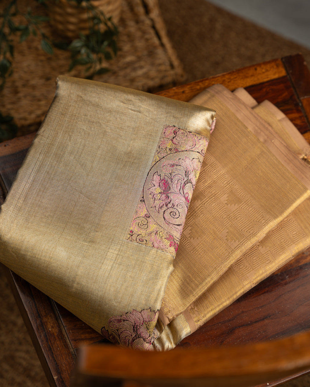 Golden Tissue Kanchipuram Silk Saree With Exclusive Electronic Jacquard Weaves