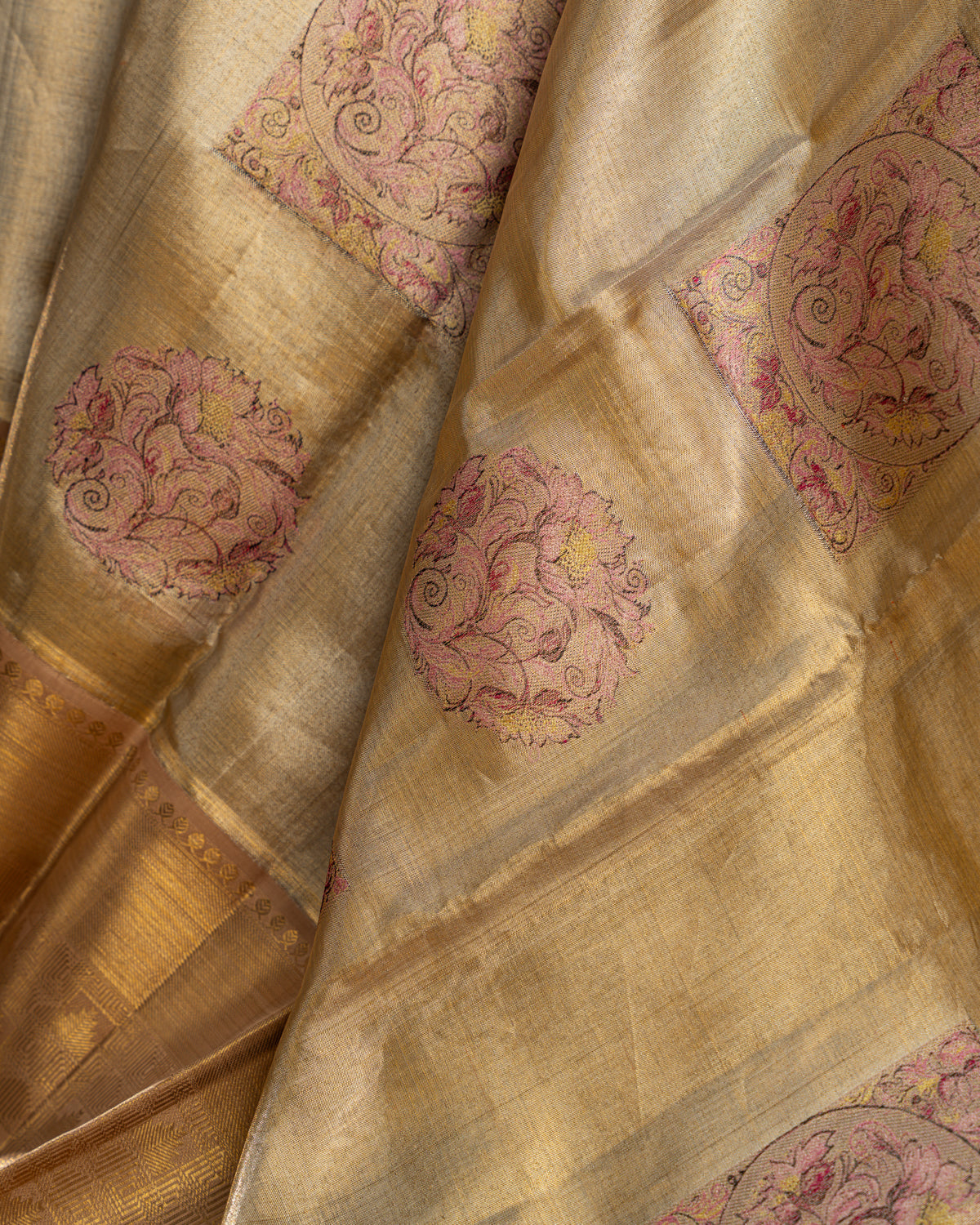 Golden Tissue Kanchipuram Silk Saree With Exclusive Electronic Jacquard Weaves