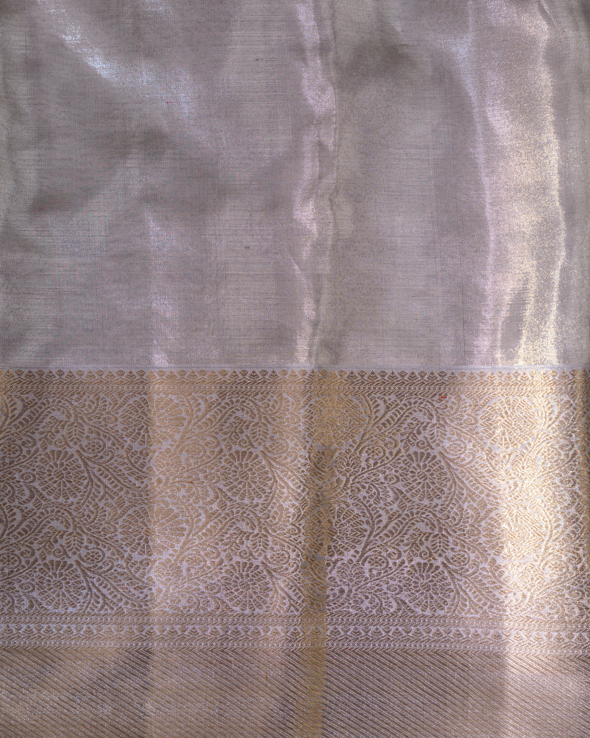 Silver Tissue Kanchipuram Silk Saree With Geometric Zari Weaves