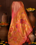 Dual Tone Pink Kanchipuram Silk Saree With Long Rich Temple Border