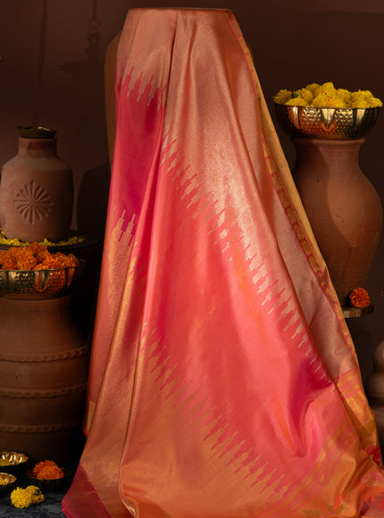 Dual Tone Pink Kanchipuram Silk Saree With Long Rich Temple Border