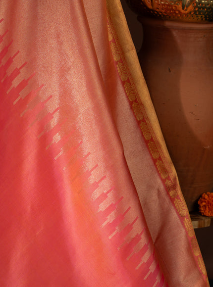 Dual Tone Pink Kanchipuram Silk Saree With Long Rich Temple Border