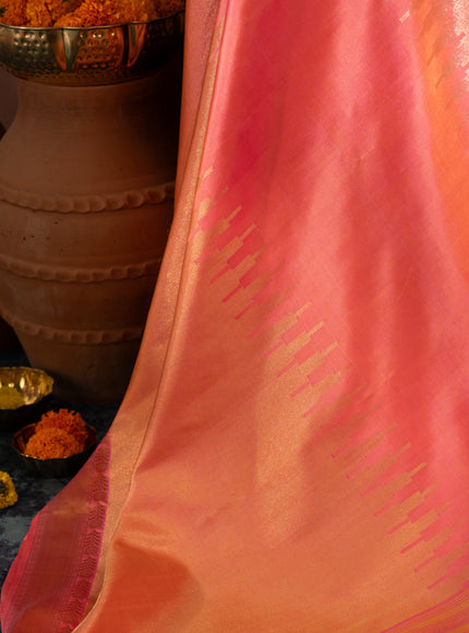 Dual Tone Pink Kanchipuram Silk Saree With Long Rich Temple Border