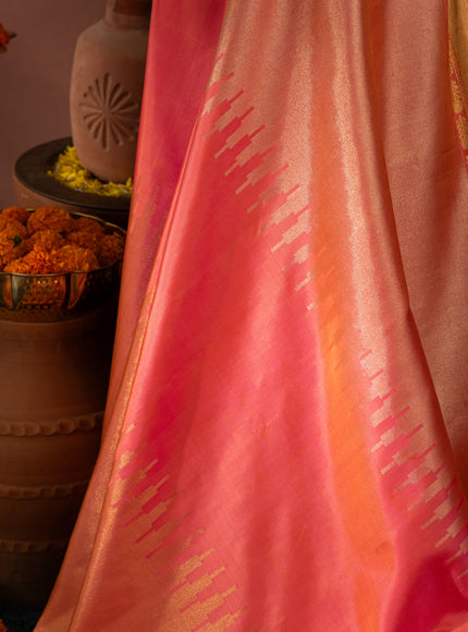 Dual Tone Pink Kanchipuram Silk Saree With Long Rich Temple Border