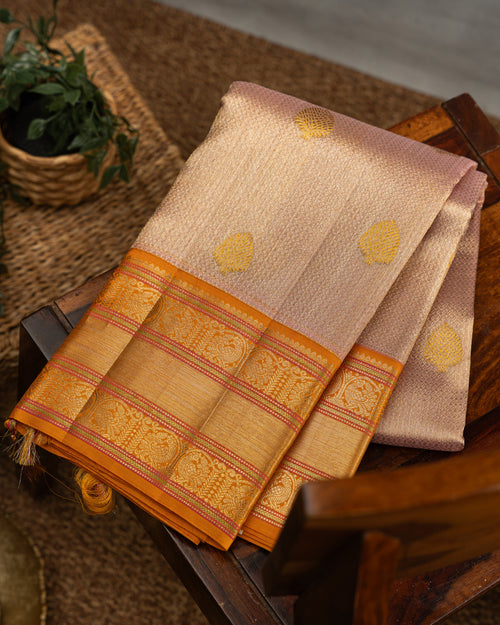 Baby Pink Tissue Kanchipuram Kora With Golden Zari Butta