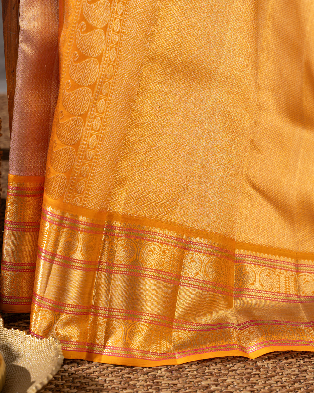 Baby Pink Tissue Kanchipuram Kora With Golden Zari Butta