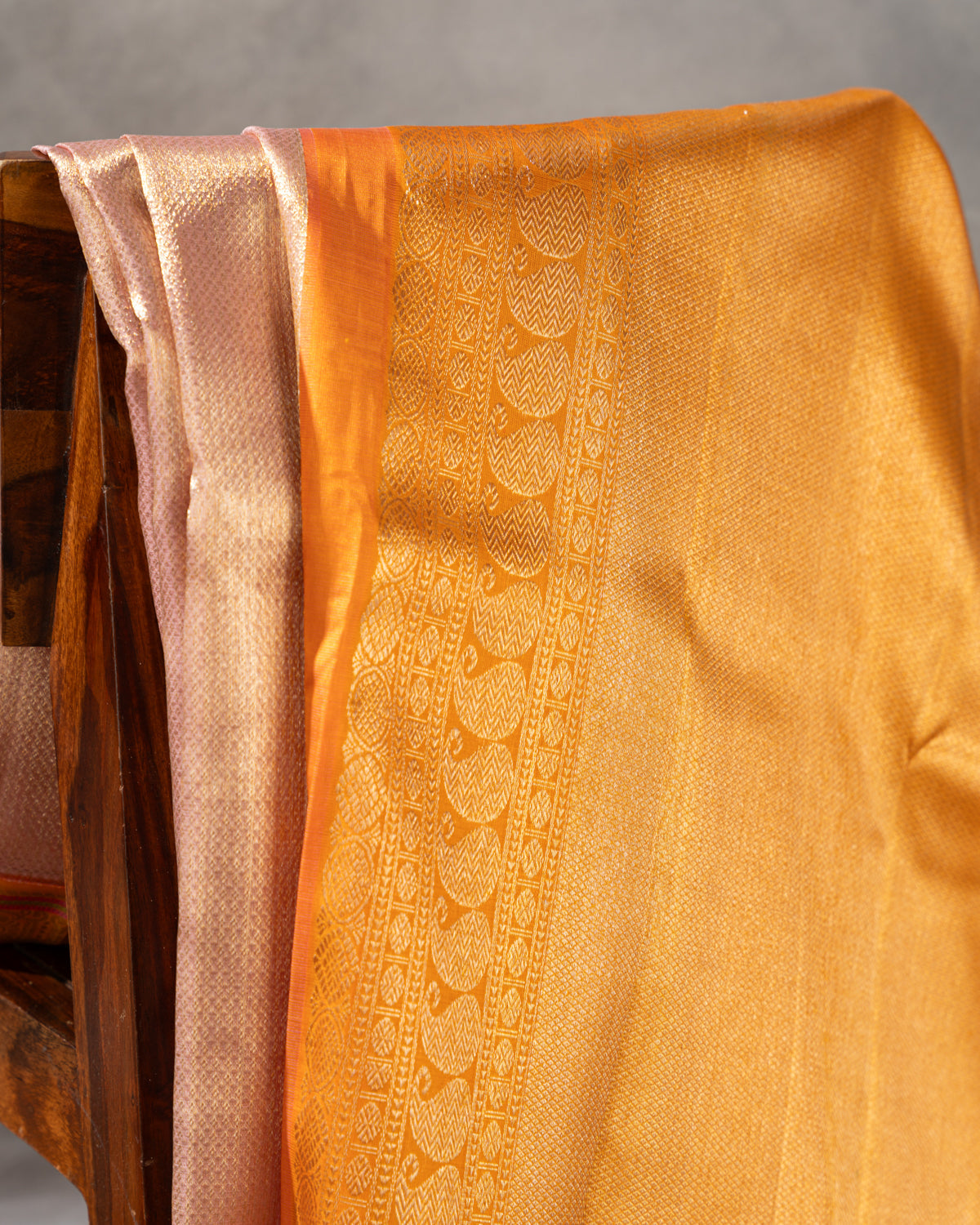 Baby Pink Tissue Kanchipuram Kora With Golden Zari Butta