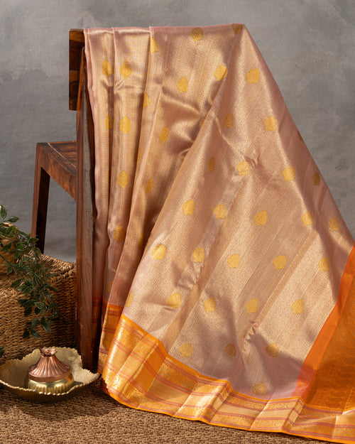 Baby Pink Tissue Kanchipuram Kora With Golden Zari Butta