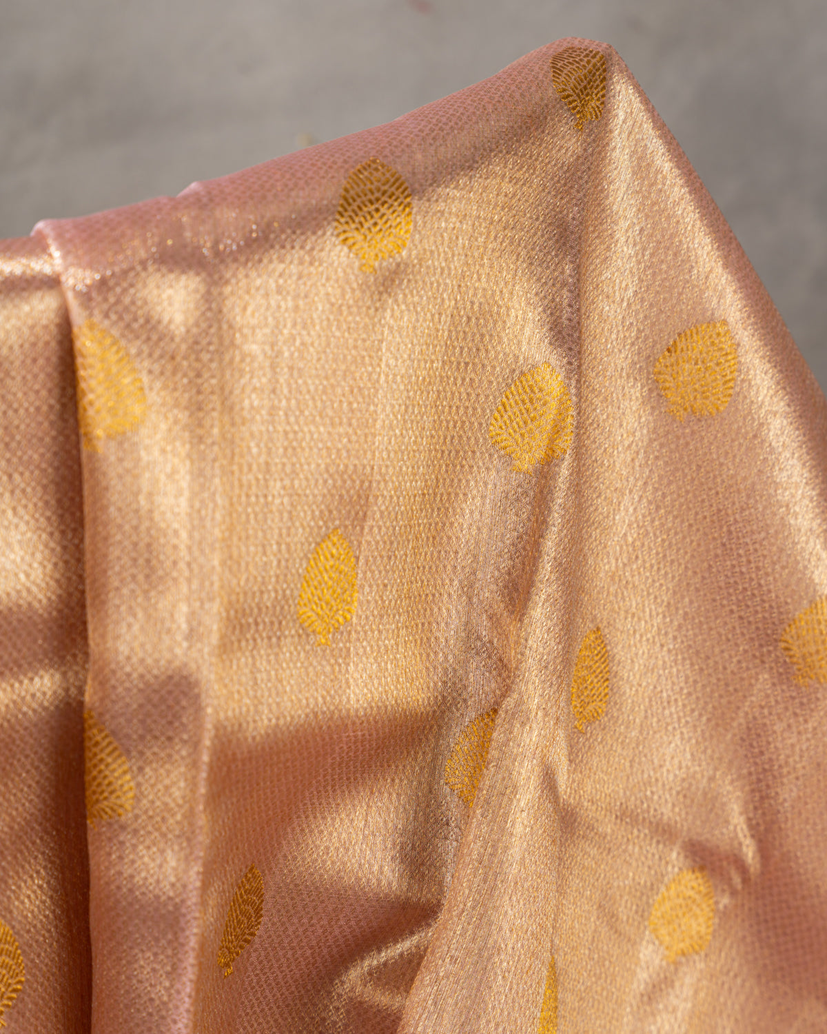 Baby Pink Tissue Kanchipuram Kora With Golden Zari Butta
