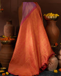 Lavender - Pink Tissue Kanchipuram Silk Saree With Long & Short Zari Border