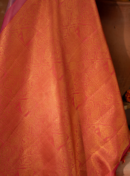 Lavender - Pink Tissue Kanchipuram Silk Saree With Long & Short Zari Border