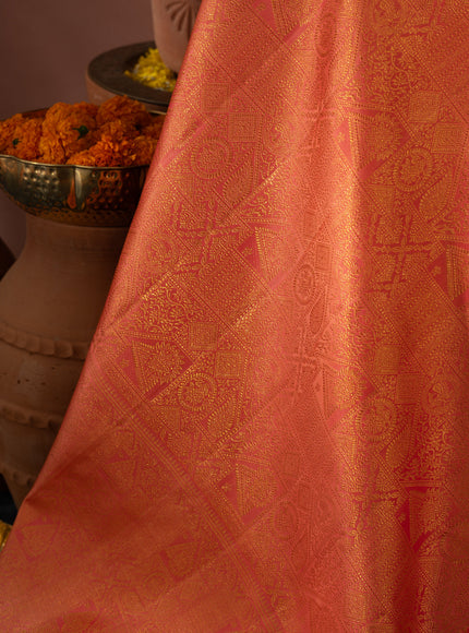 Lavender - Pink Tissue Kanchipuram Silk Saree With Long & Short Zari Border