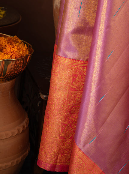 Lavender - Pink Tissue Kanchipuram Silk Saree With Long & Short Zari Border
