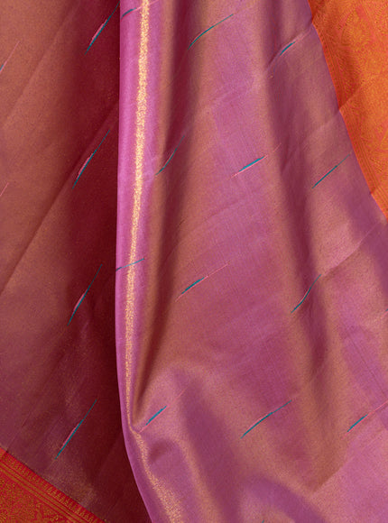 Lavender - Pink Tissue Kanchipuram Silk Saree With Long & Short Zari Border