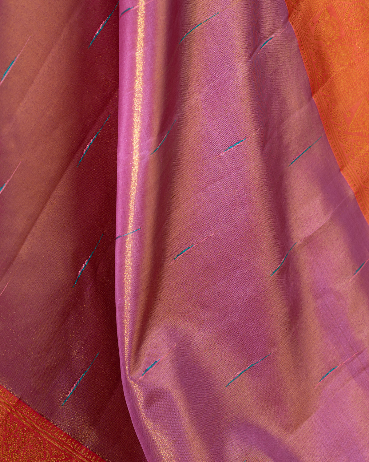 Lavender - Pink Tissue Kanchipuram Silk Saree With Long & Short Zari Border