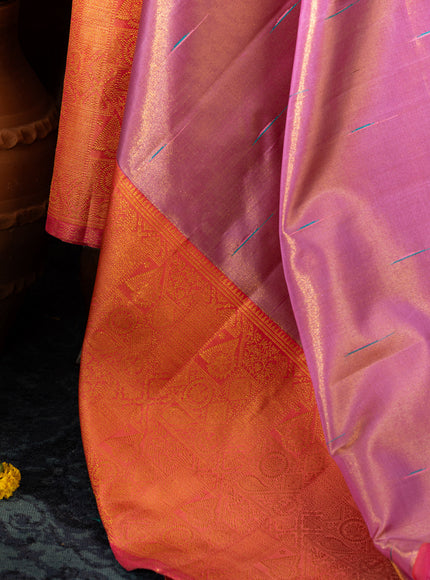 Lavender - Pink Tissue Kanchipuram Silk Saree With Long & Short Zari Border