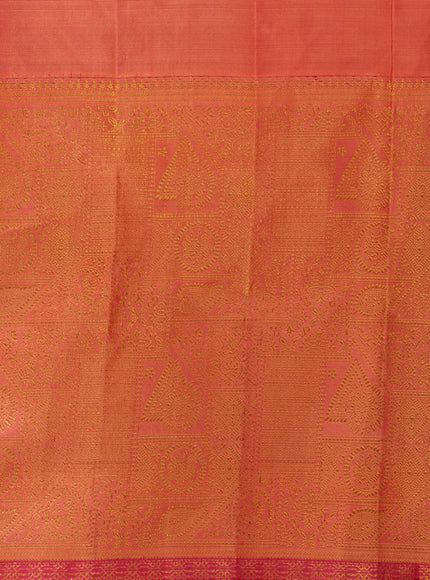 Lavender - Pink Tissue Kanchipuram Silk Saree With Long & Short Zari Border