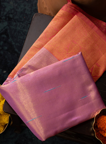 Lavender - Pink Tissue Kanchipuram Silk Saree With Long & Short Zari Border